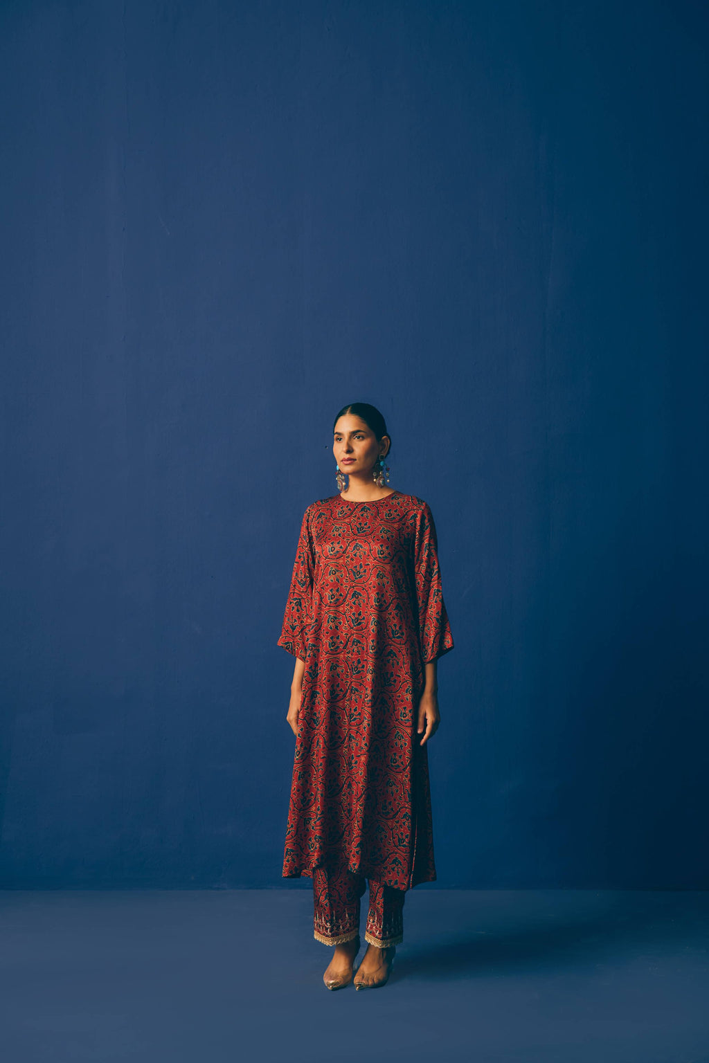 Ruhani Red Velvet Overcoat Set