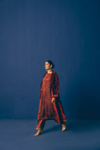 Ruhani Red Velvet Overcoat Set