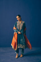 Turquoise Basalte Velvet Kurta Set