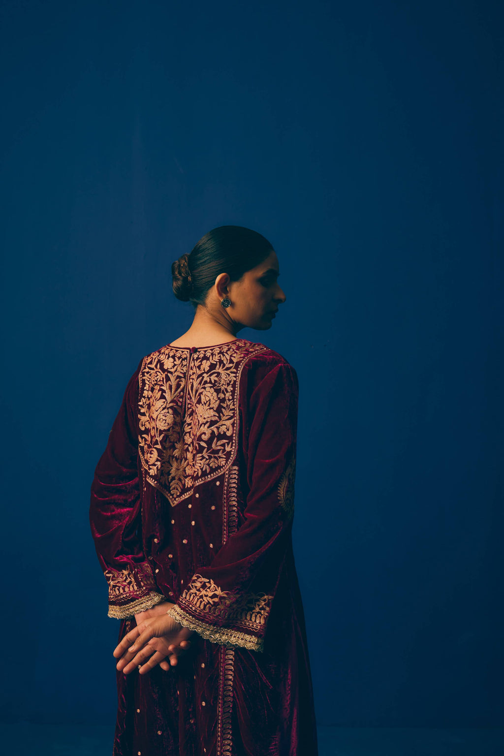 Maroon Aari Velvet Suit Set