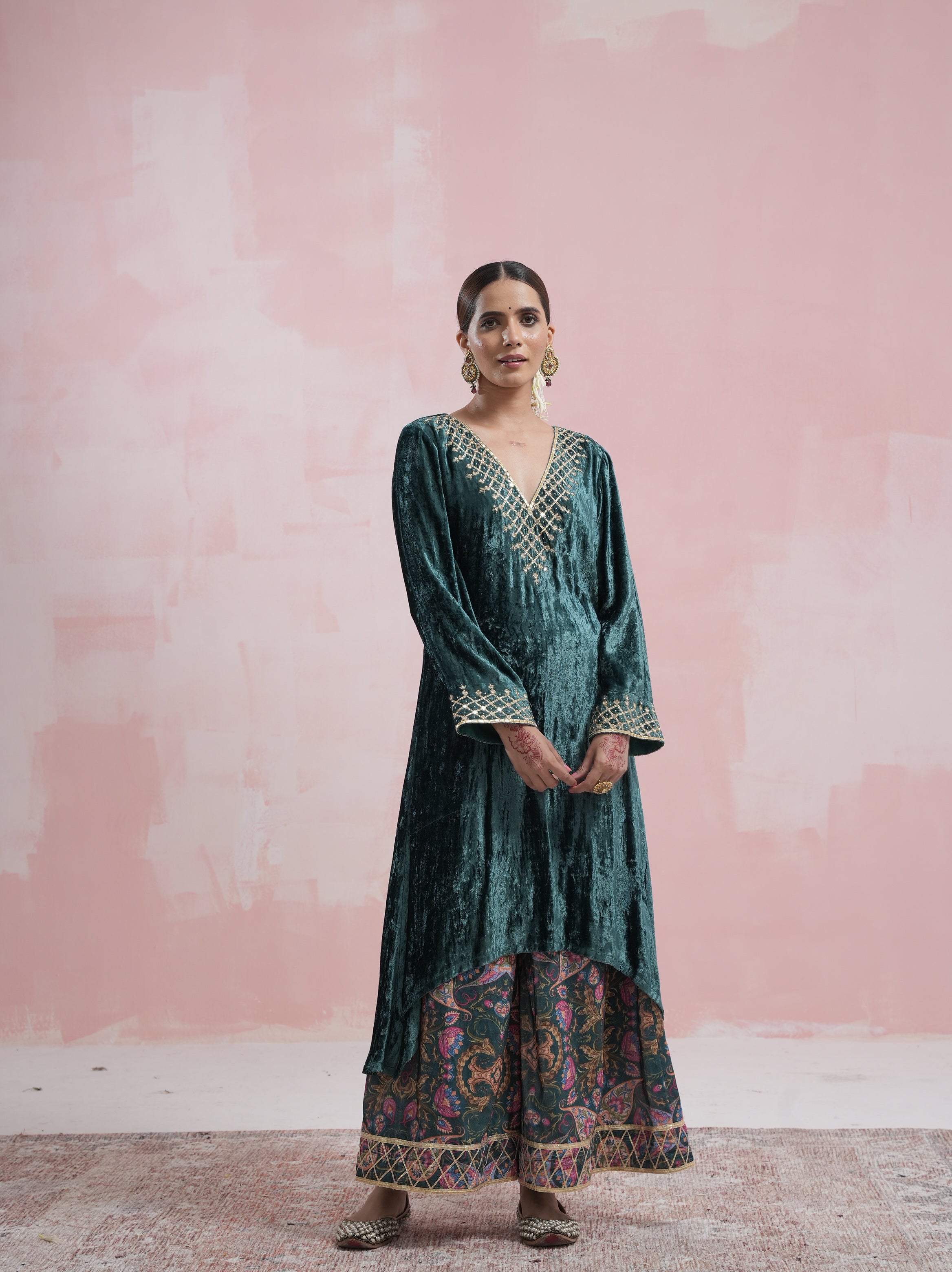 Sana Velvet Suit Set with Gota Patti