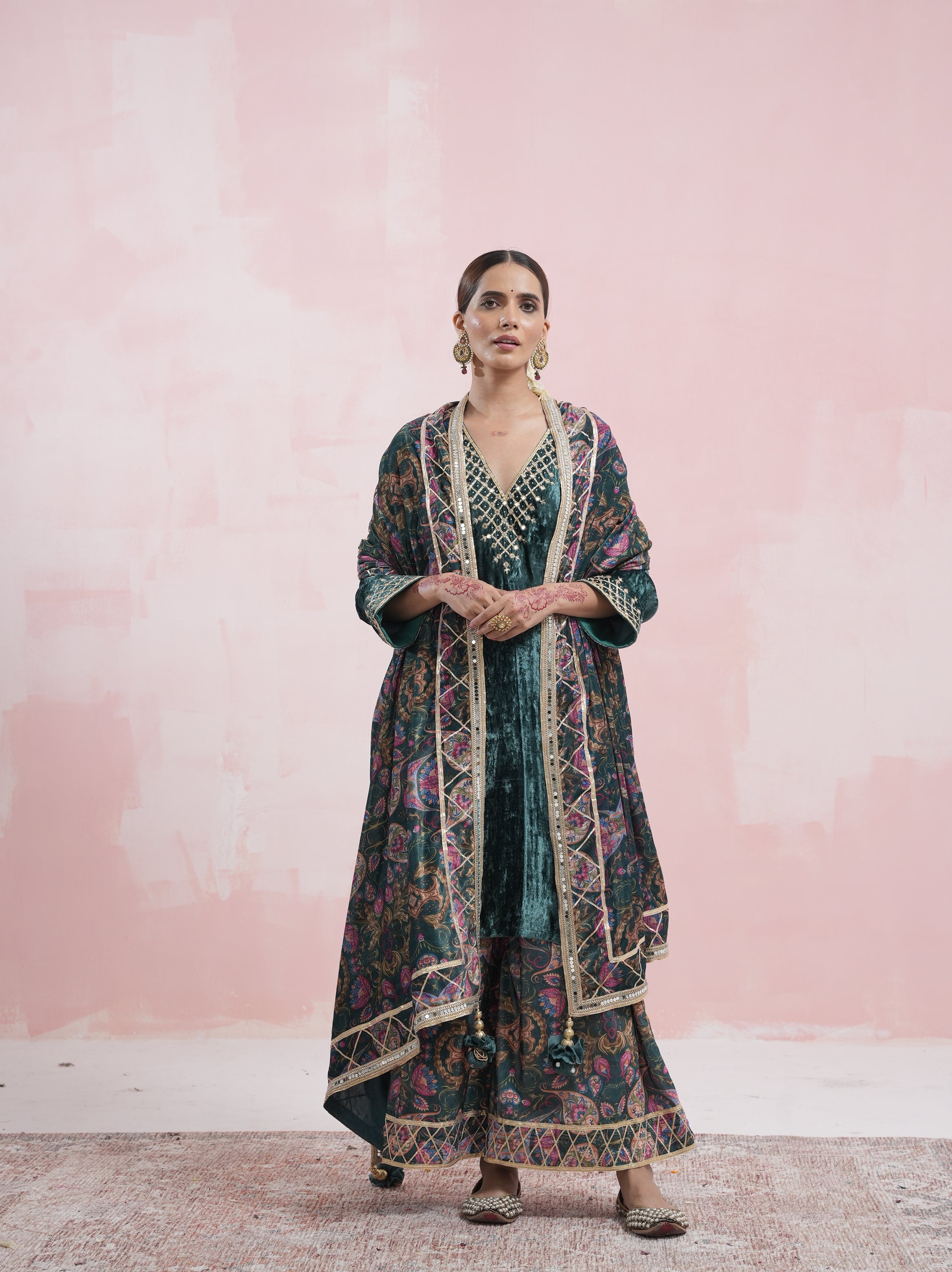 Sana Velvet Suit Set with Gota Patti