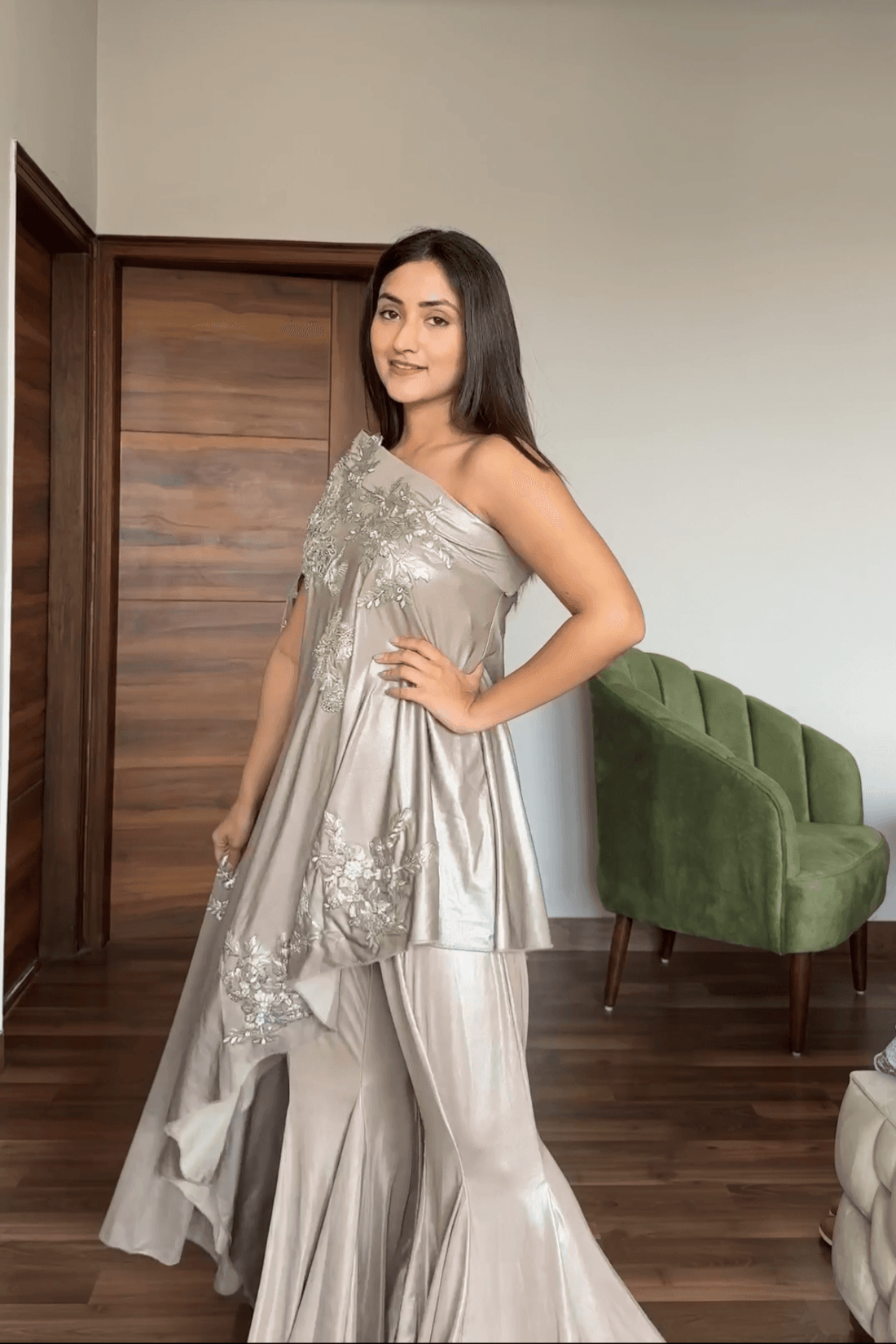 One Shoulder Cape & Sharara Set Secondary image