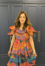 Nisha Agarwal In mountain print ruffle dress