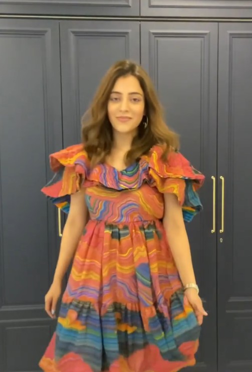 Nisha Agarwal In mountain print ruffle dress