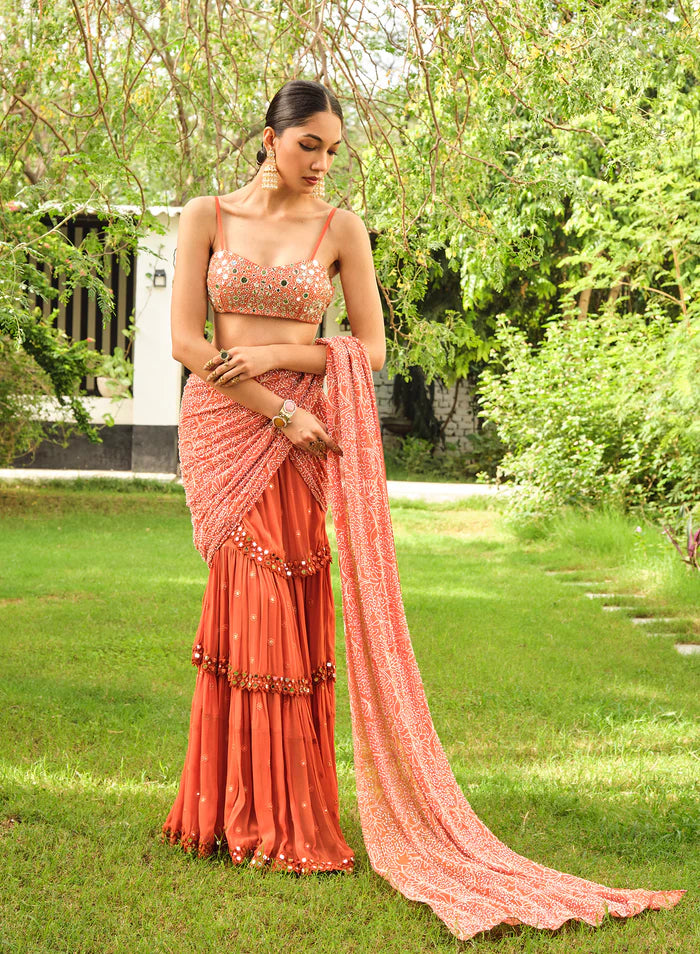 Ruhani Mirror Work Tied Lehenga Saree